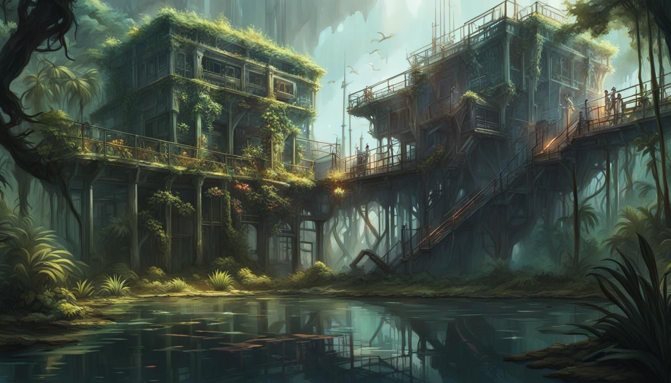 Space Fantasy Military Prison in Wetlands Jungle