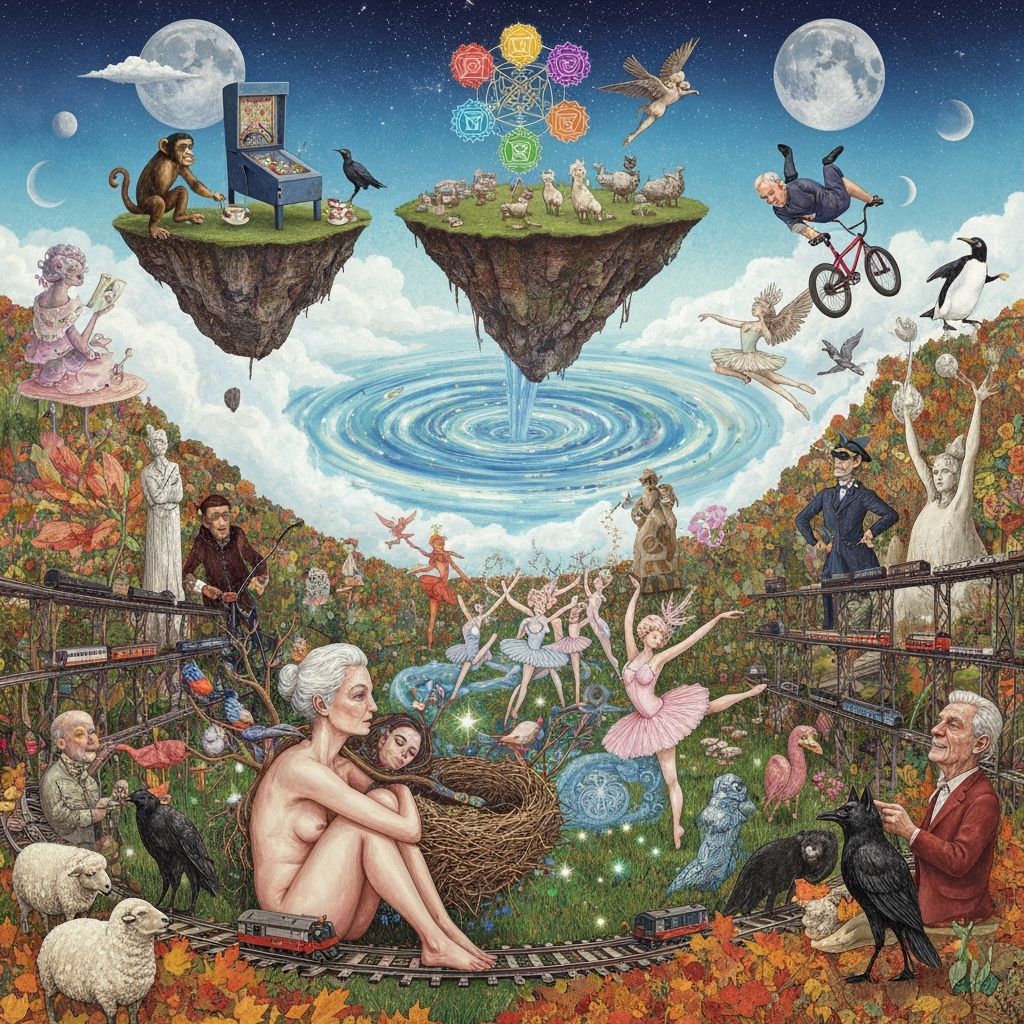 Surreal Tea Party on Floating Island: Psychedelic Art