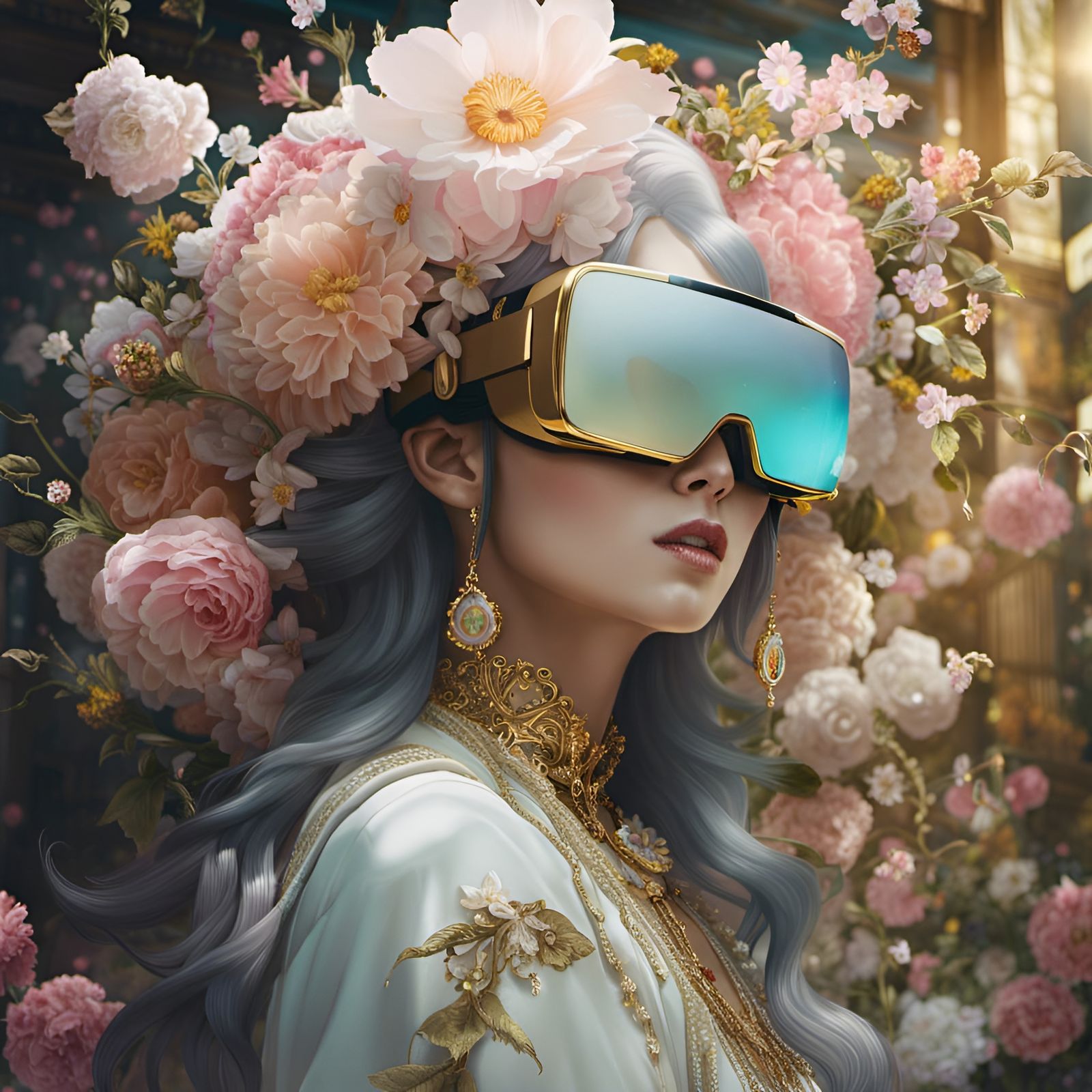 Manhwa Sorceress in VR Headset, Hyperrealism
