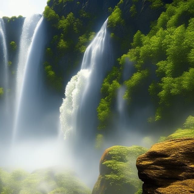 Ethereal Waterfall in Mountain Landscape, 3D Cinematic