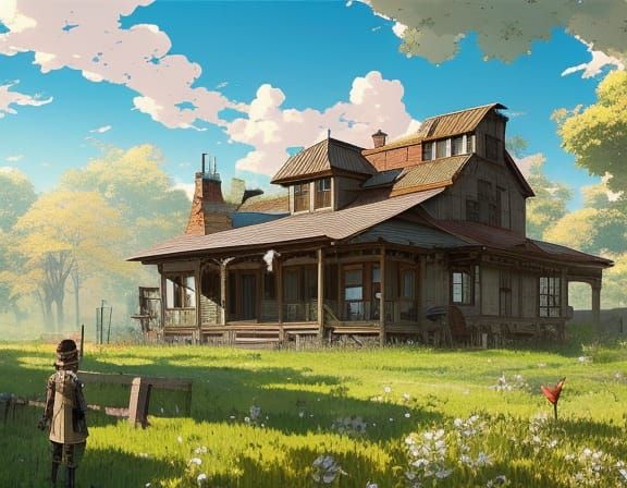 Alpine Farmhouse: Solarpunk Victorian Clockpunk Anime Style