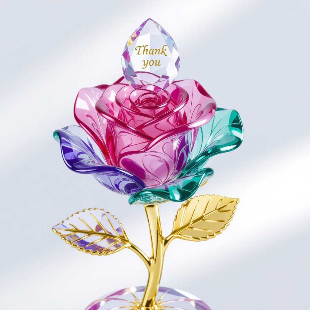 Elegant Glass Rose Statue with 'Thank You' Inscription