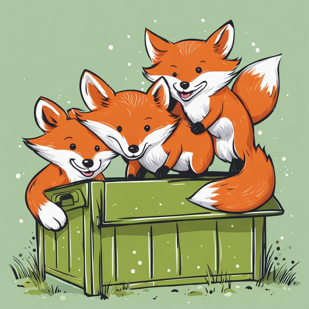 Foxes Bursting from Toy Box: Animated Scene