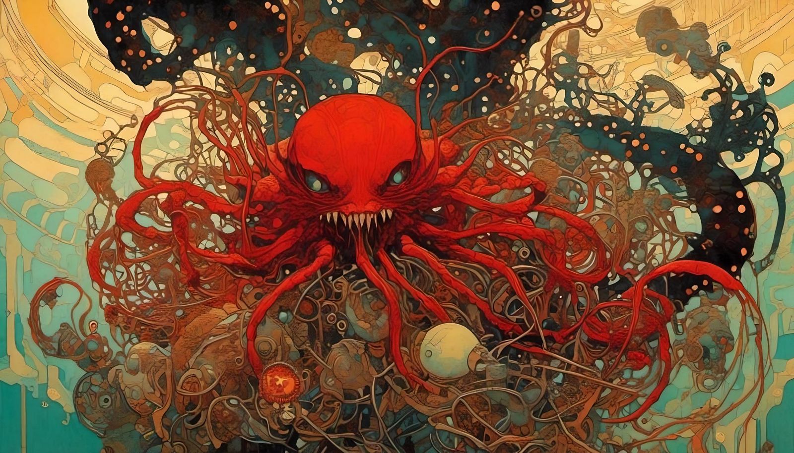 Red Symbiote Abomination in Expressionist Impasto Style