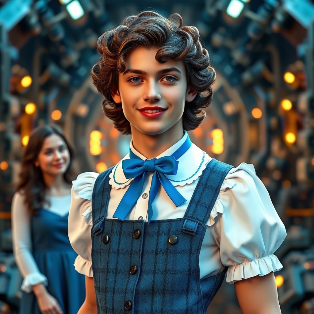 Futuristic Crossdresser in Elegant Sci-Fi Attire