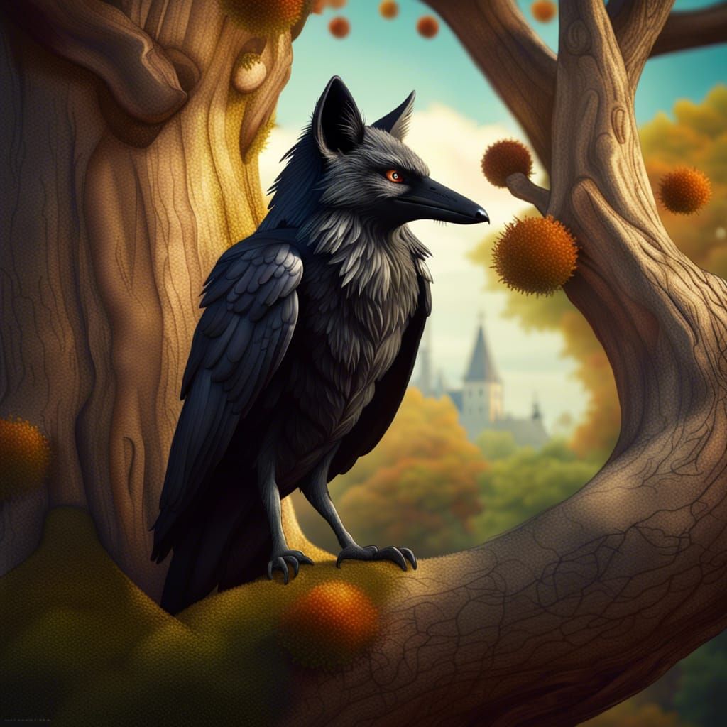 Crow and Fox Storybook Illustration in Mixed Media