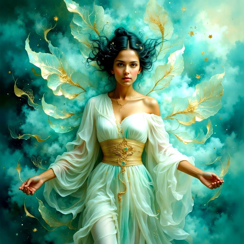 Ethereal Surrealism: Turquoise and Gold Iridescence