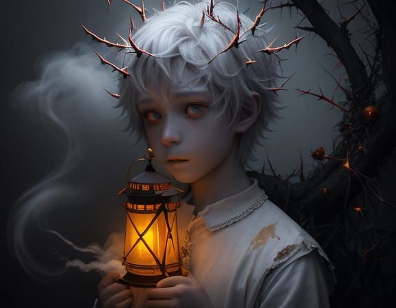 Ethereal Child With Lantern Confronts Smoke Monster