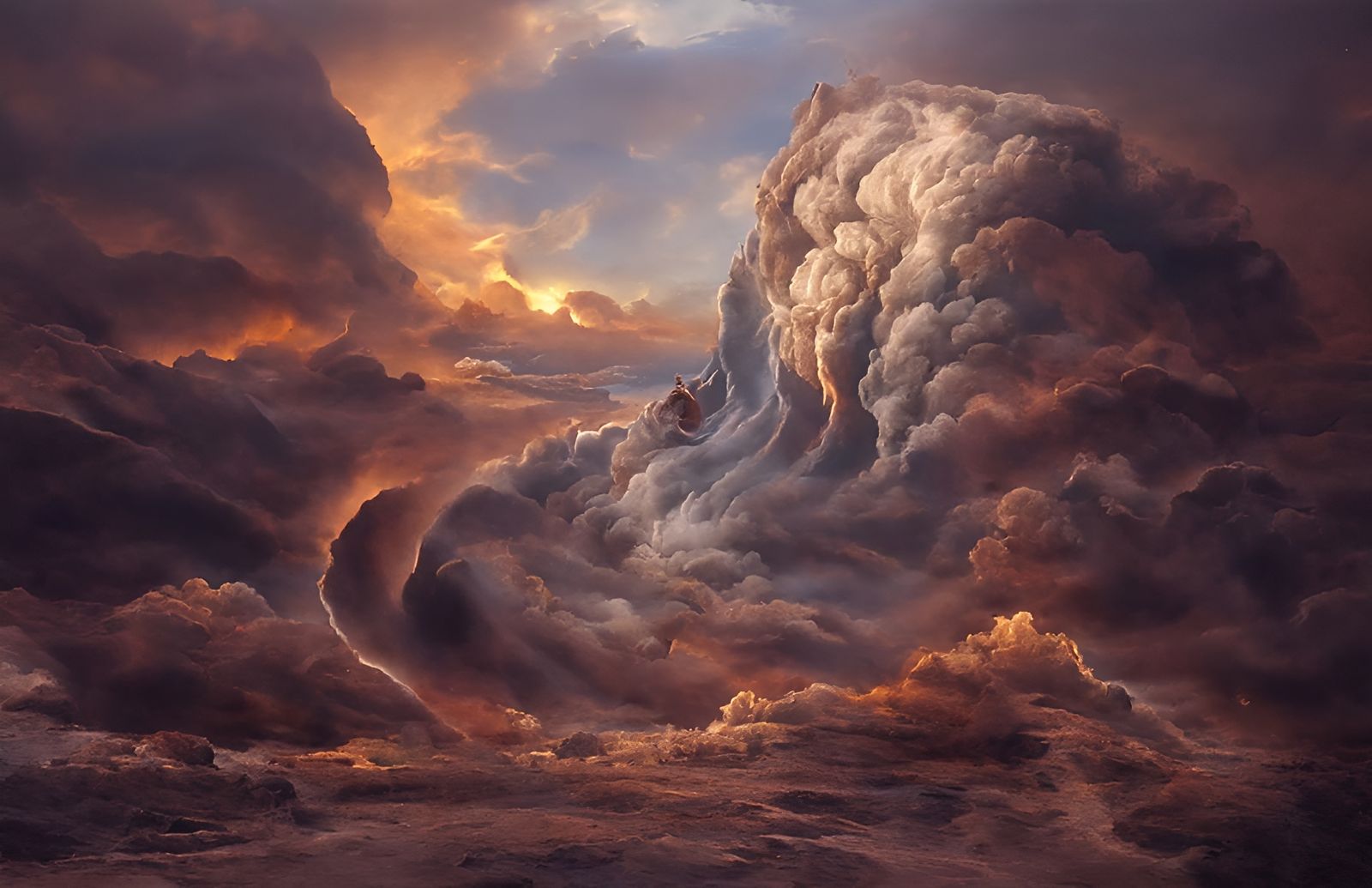 Ethereal Storm Heart Cloudscape in Golden Light
