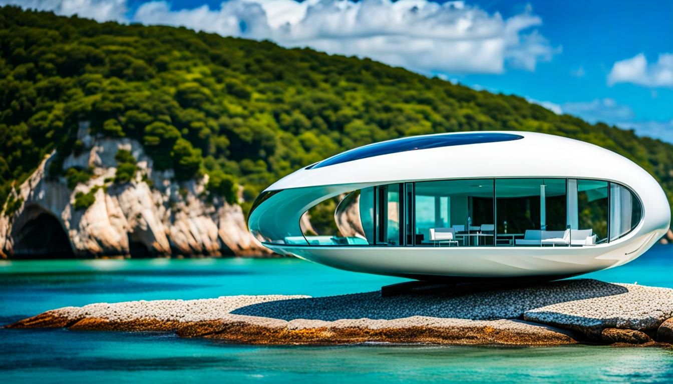 Abstract Oval House on Island: Professional Photography