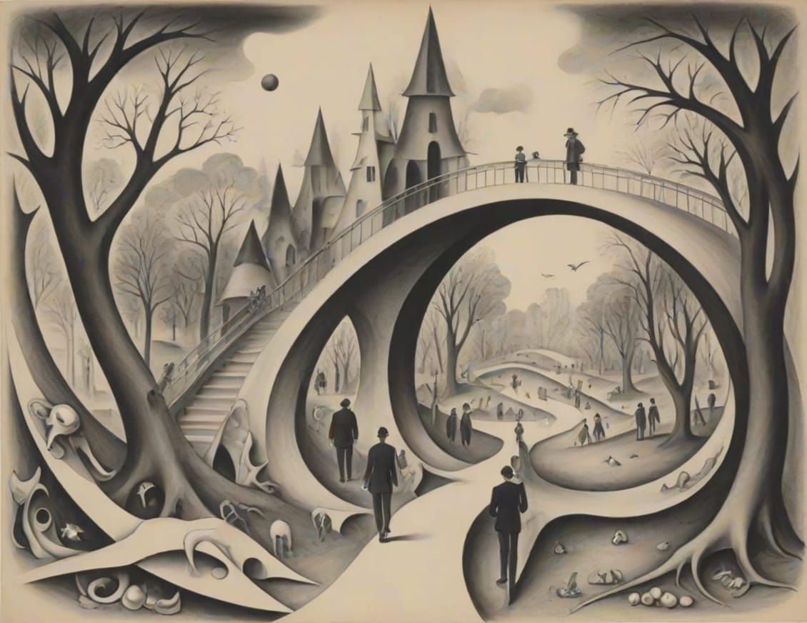 Abstract Surrealism Landscape in a Dreamlike Park