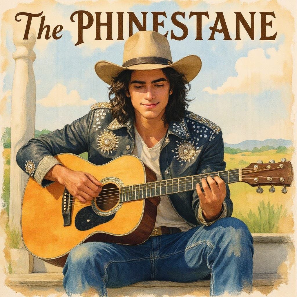 Gay Latino Cowboy in Watercolor Art Nouveau Style