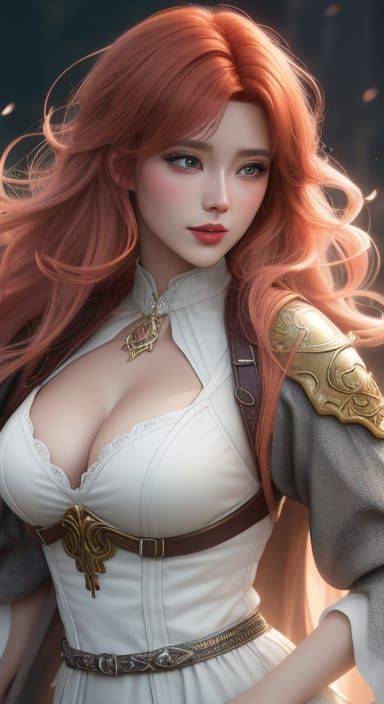 Anime-Style Portrait with Auburn Hair in Watercolor