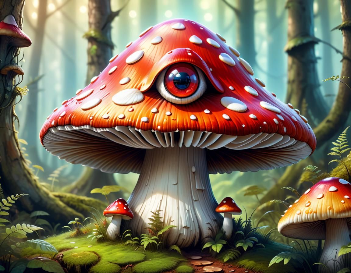 Whimsical Mushroom Creature in Magical Forest