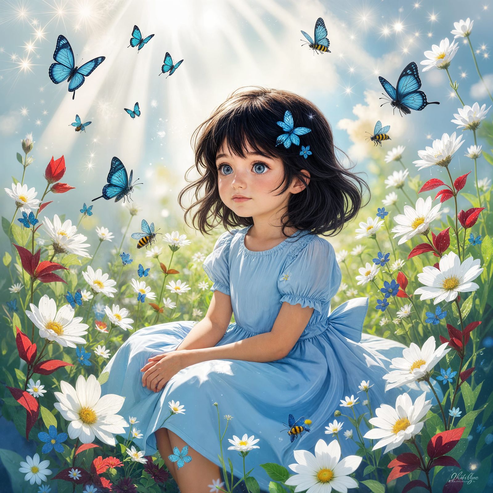 Rainy Day Dream with Blue Butterflies