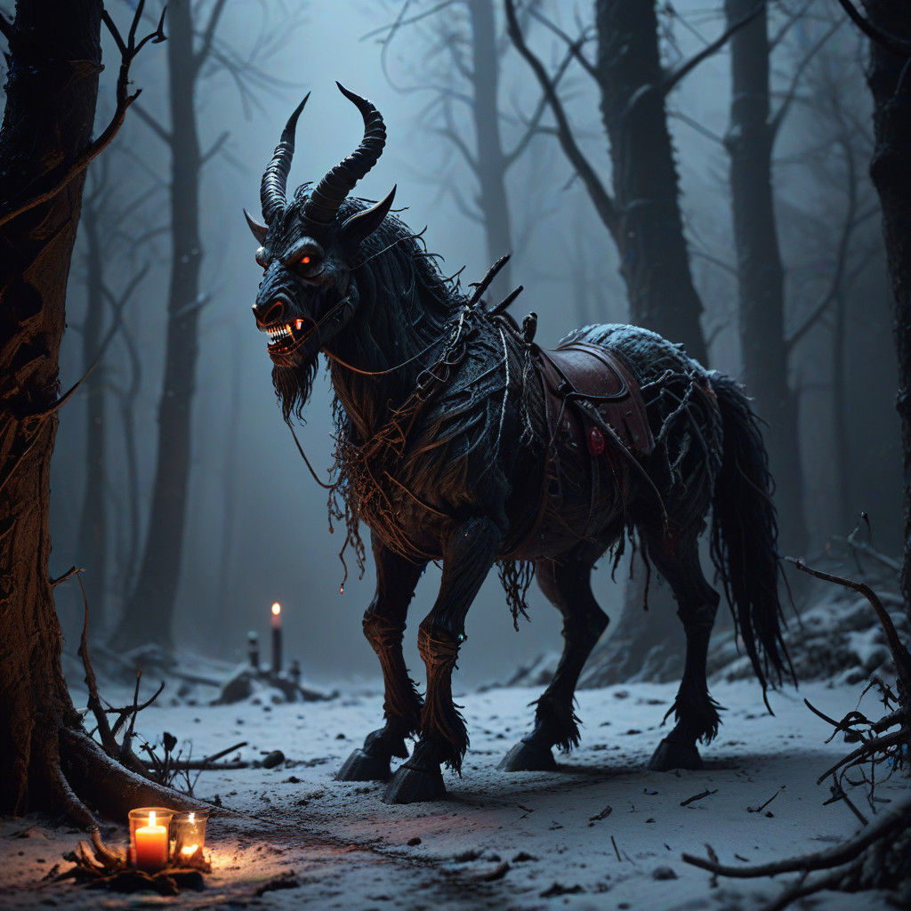 Sinister Dark Fantasy Krampus Rides Twisted Hobbyhorse