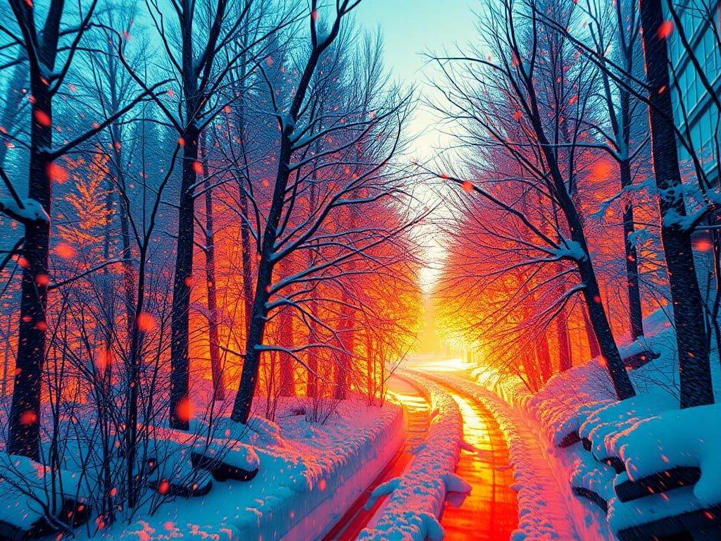 Vibrant Abstract Winter Scene in Multicolor Style