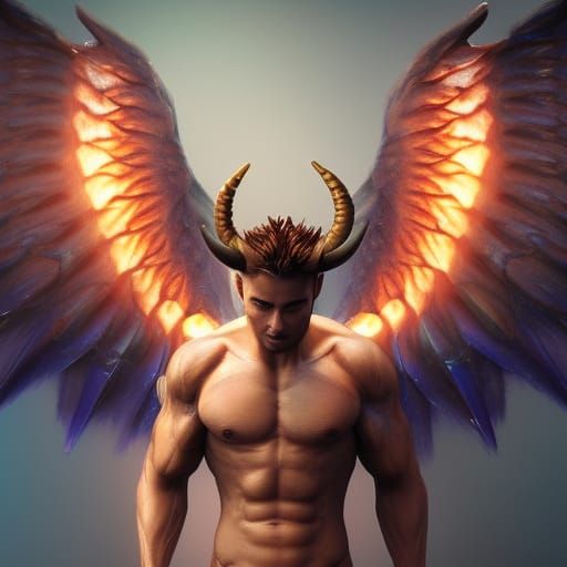 Midnight Blue Angel with Spiral Horns