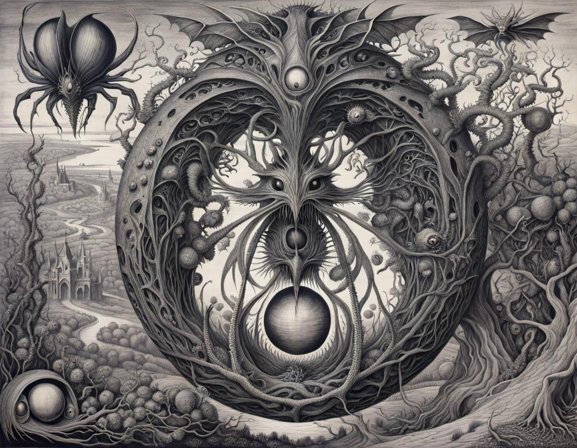 Haunting Surreal Landscape with Insectoid Creatures