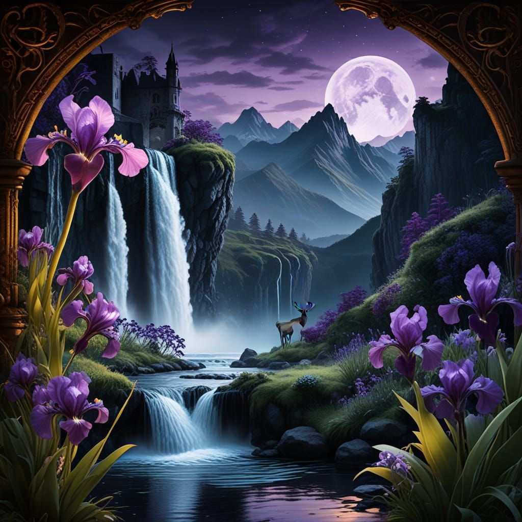 Mysterious Purple Iris Unveils a Gothic Fantasy Landscape