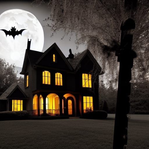 Spooky Gothic House on Halloween Night