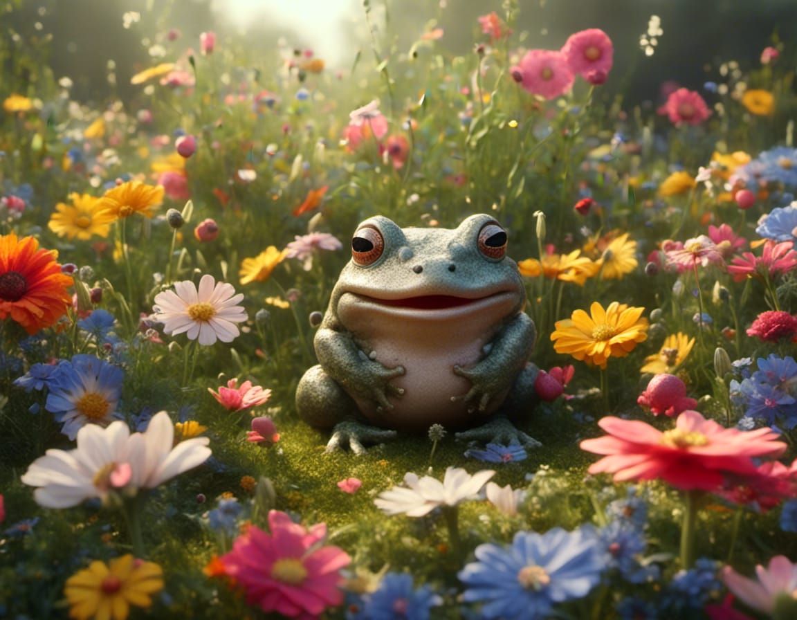 Toad in Sunny Flower Garden