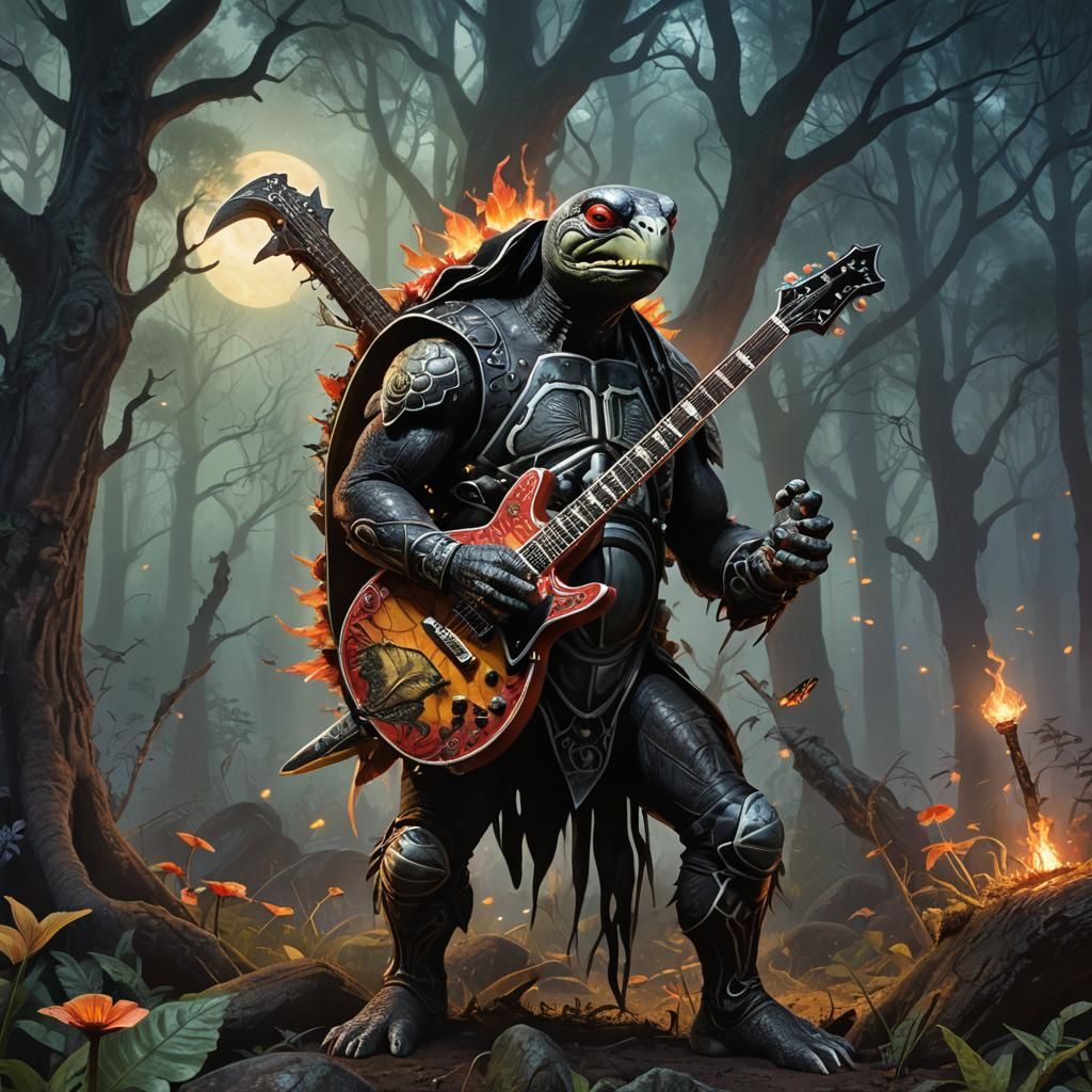 Turtle as Gene Simmons in Mystical Forest