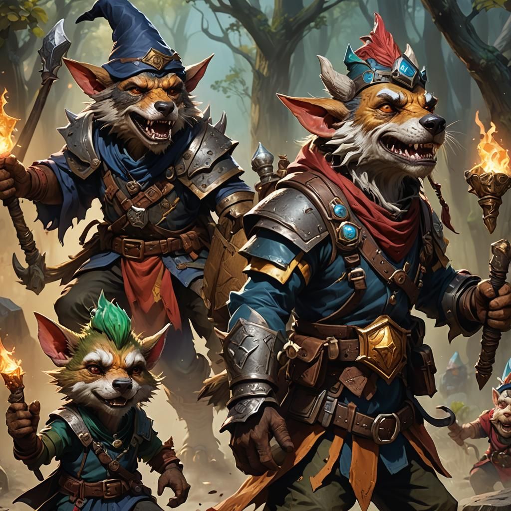 Fantasy Character Group: Gnoll, Kobold, Witch, and Gnome