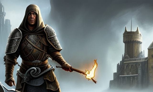 Medieval Adventurer in Dark Tunnel, Chiaroscuro Lighting