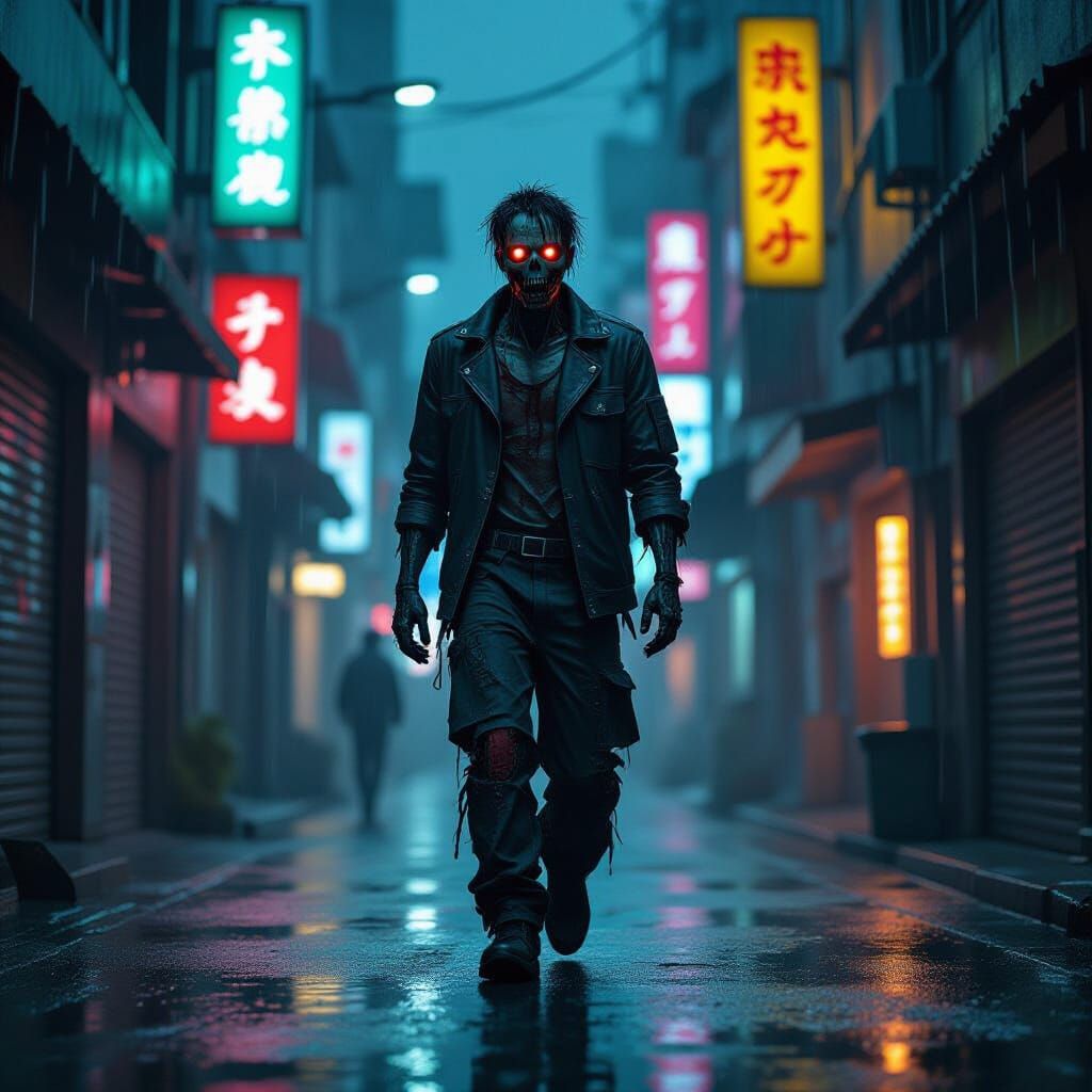 Cybernetic Zombie in Neo Tokyo, Cyberpunk Style