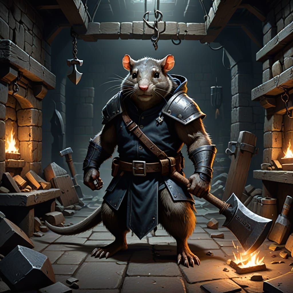 Cartoon Dungeon Scene with Giant Rat
