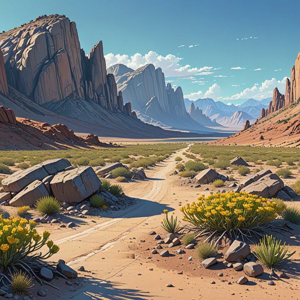 Mojave Desert Landscape in Anime Art Style
