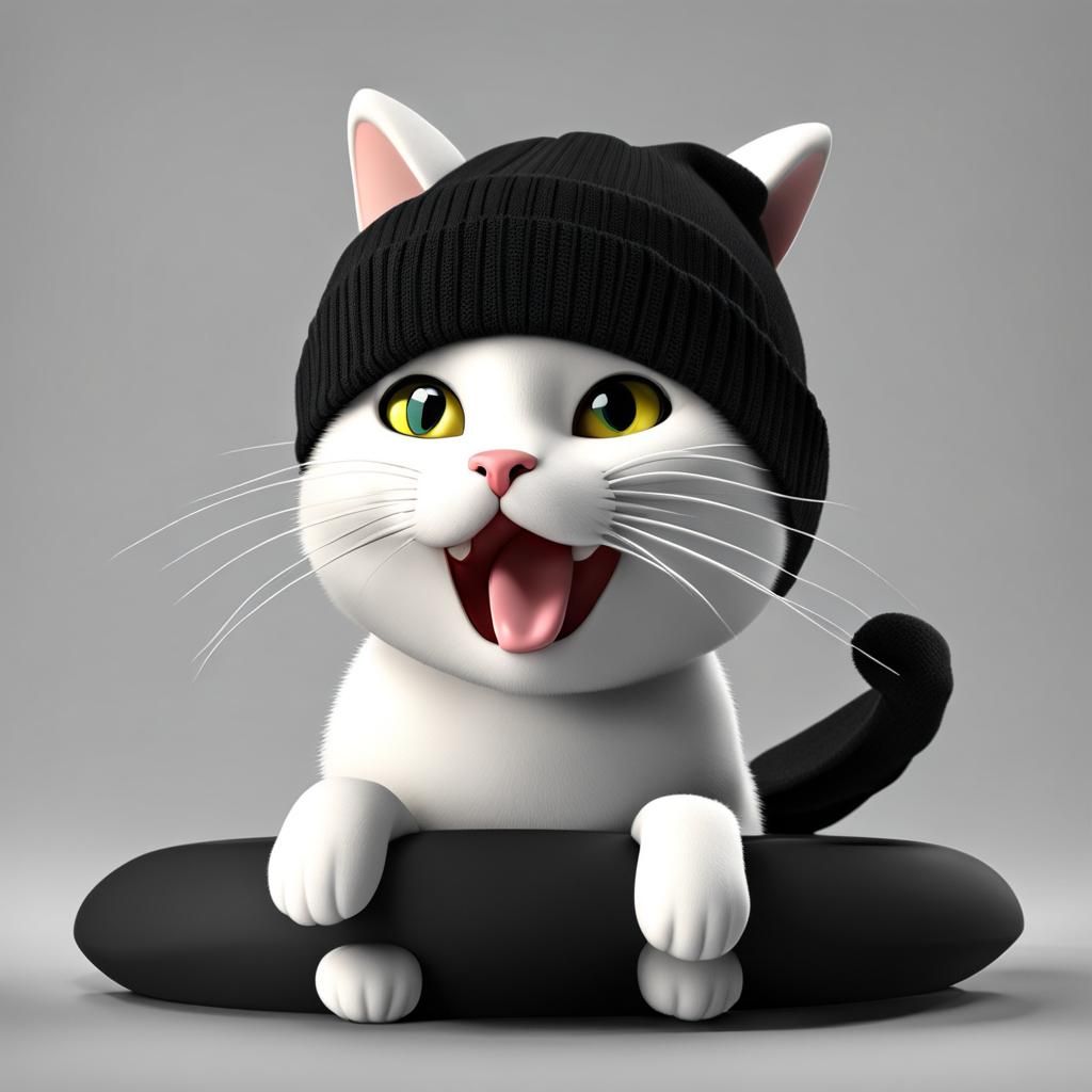 Cartoon Cat with Beanie in 3D Style