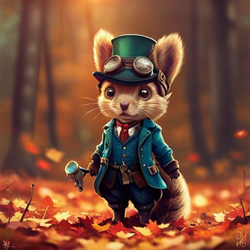 Steampunk Squirrel in London: Hyperdetailed Matte Painting