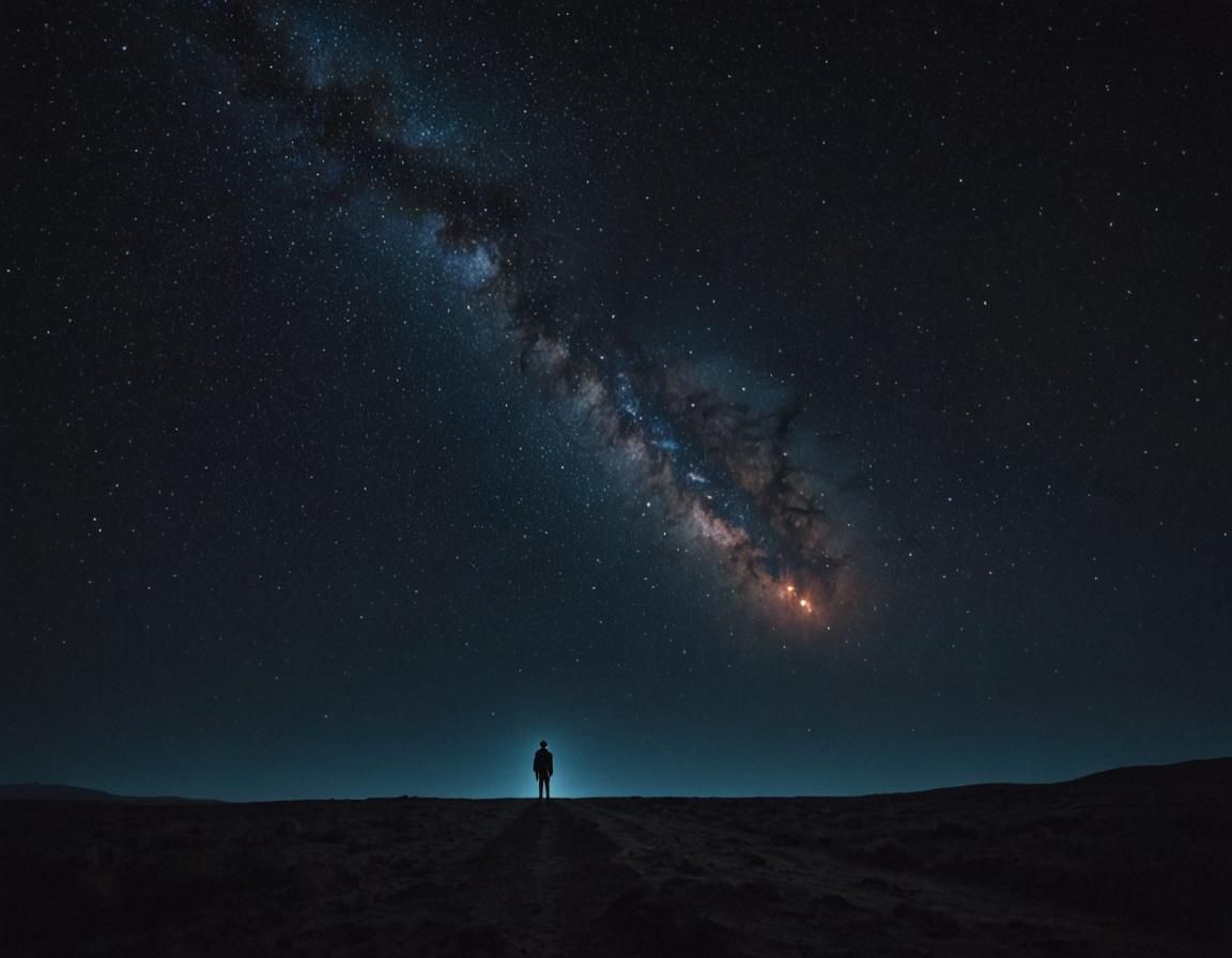 Cinematic Surrealism: Lone Figure in Starry Void