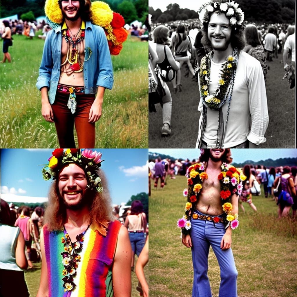 Happy Hippie at Woodstock in Airbrush Style