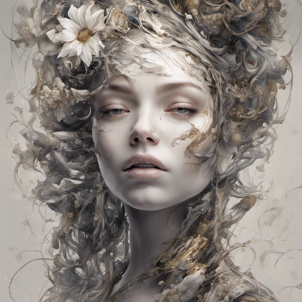 Woman with Lotus Flower in Hyperrealistic Style