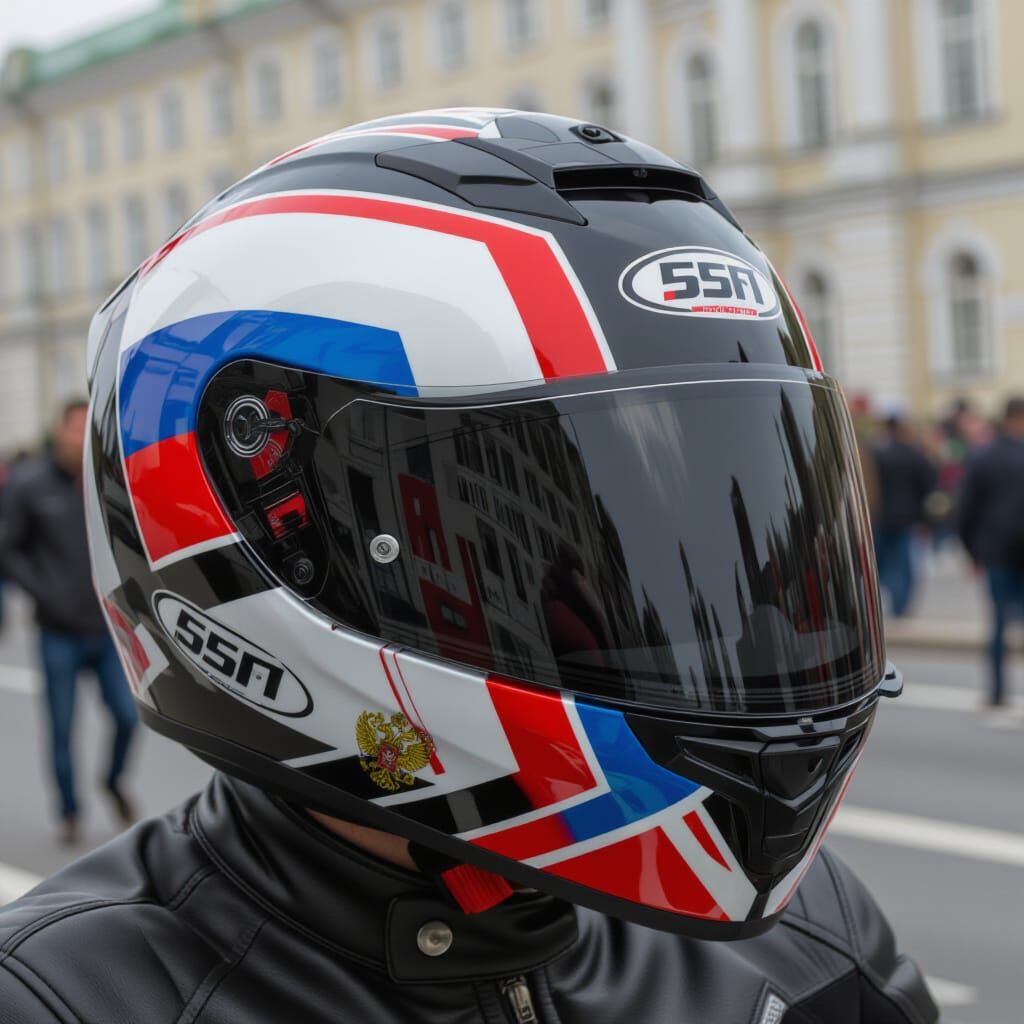 Motorcycle Helmet with Russian Flag Design