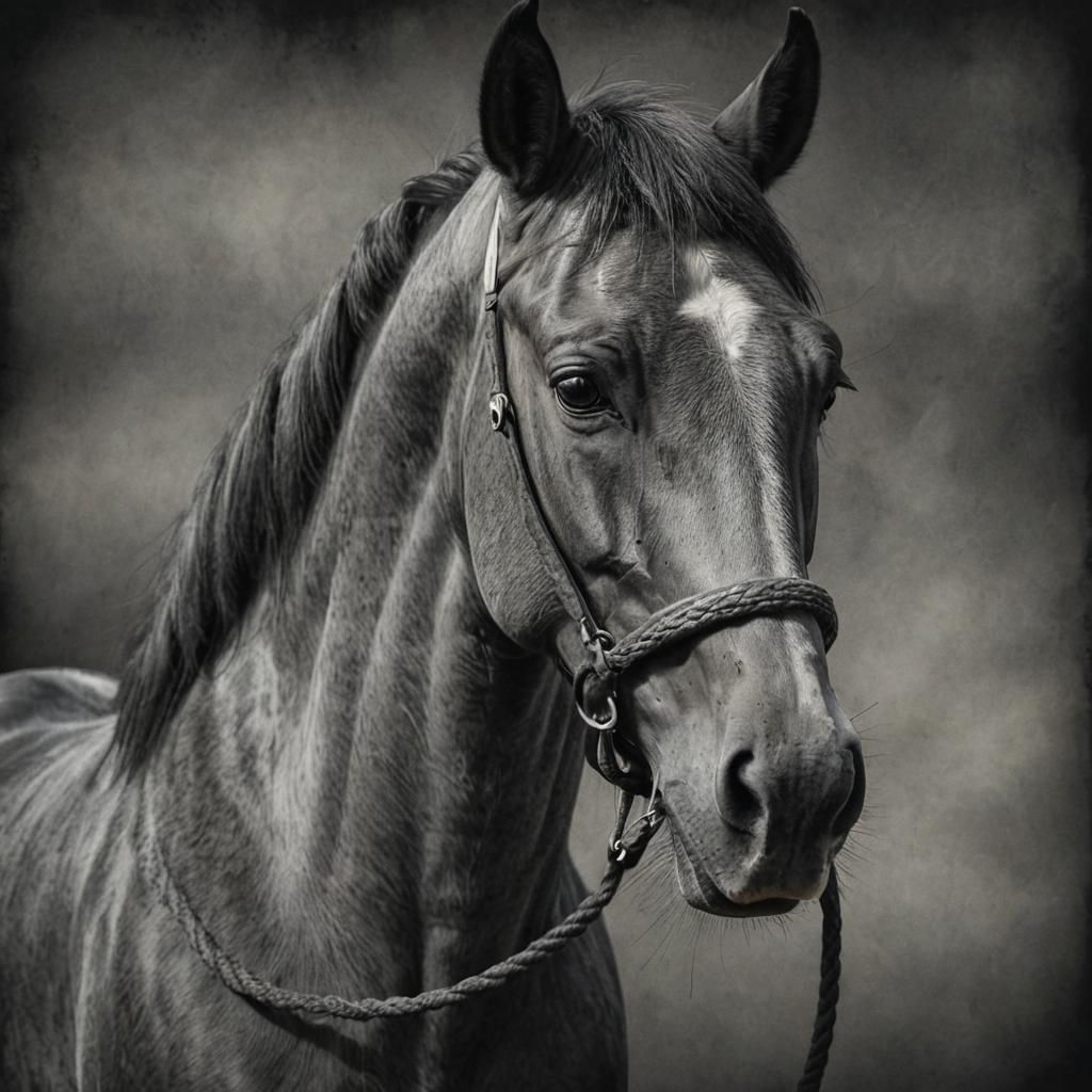 Vigilant Grey Horse: Hyperdetailed Charcoal Portrait
