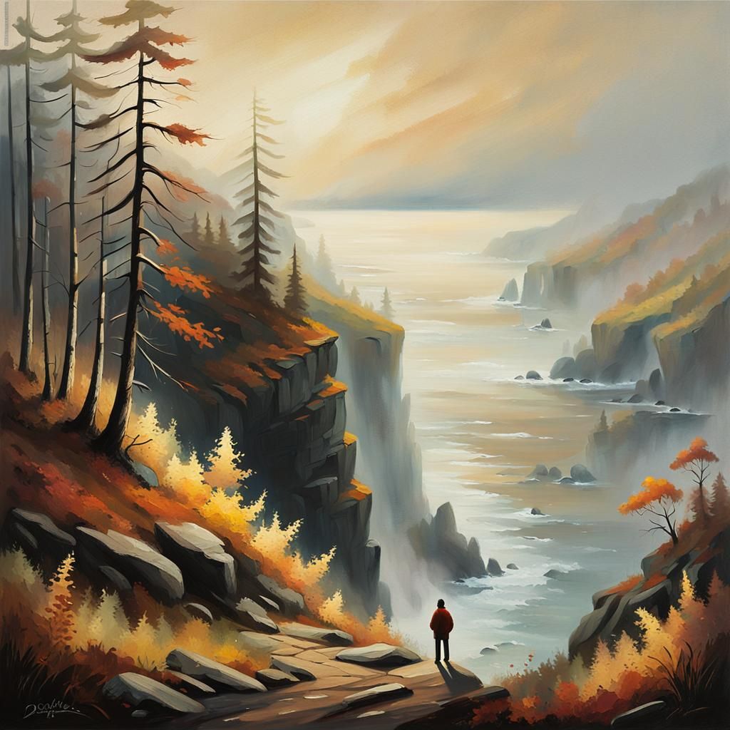 Mystical Autumn Coastline in Atmospheric Oil Painting
