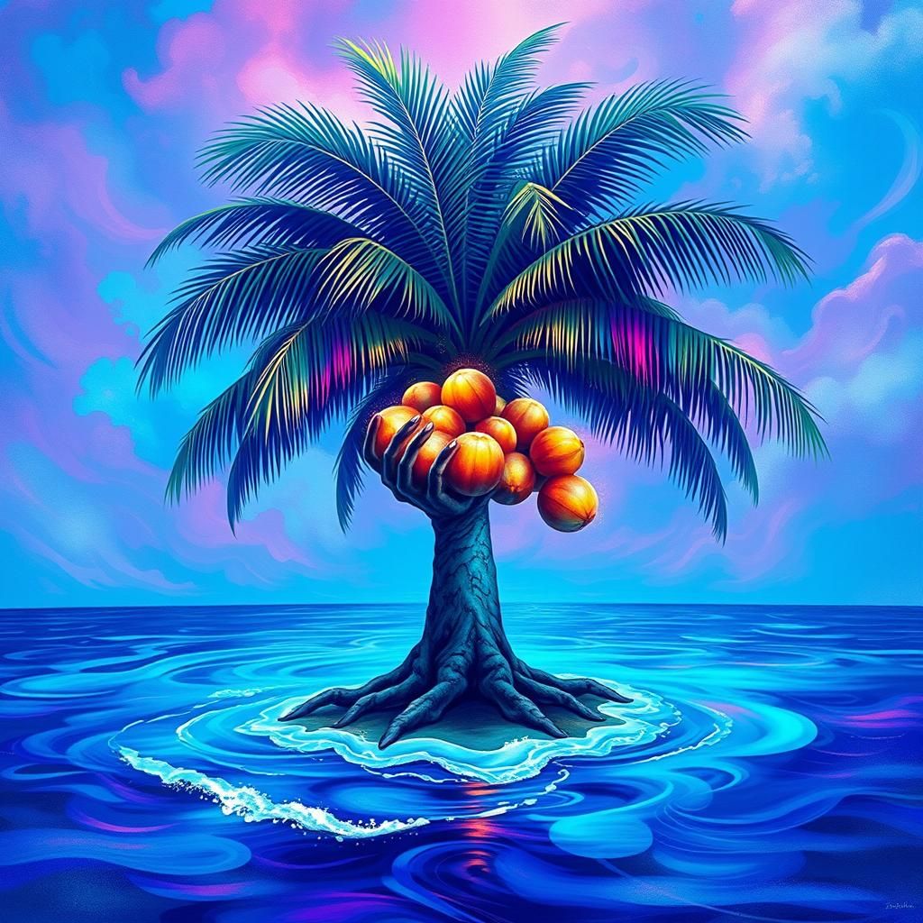 Magical Palm Tree Island with Graffiti Art