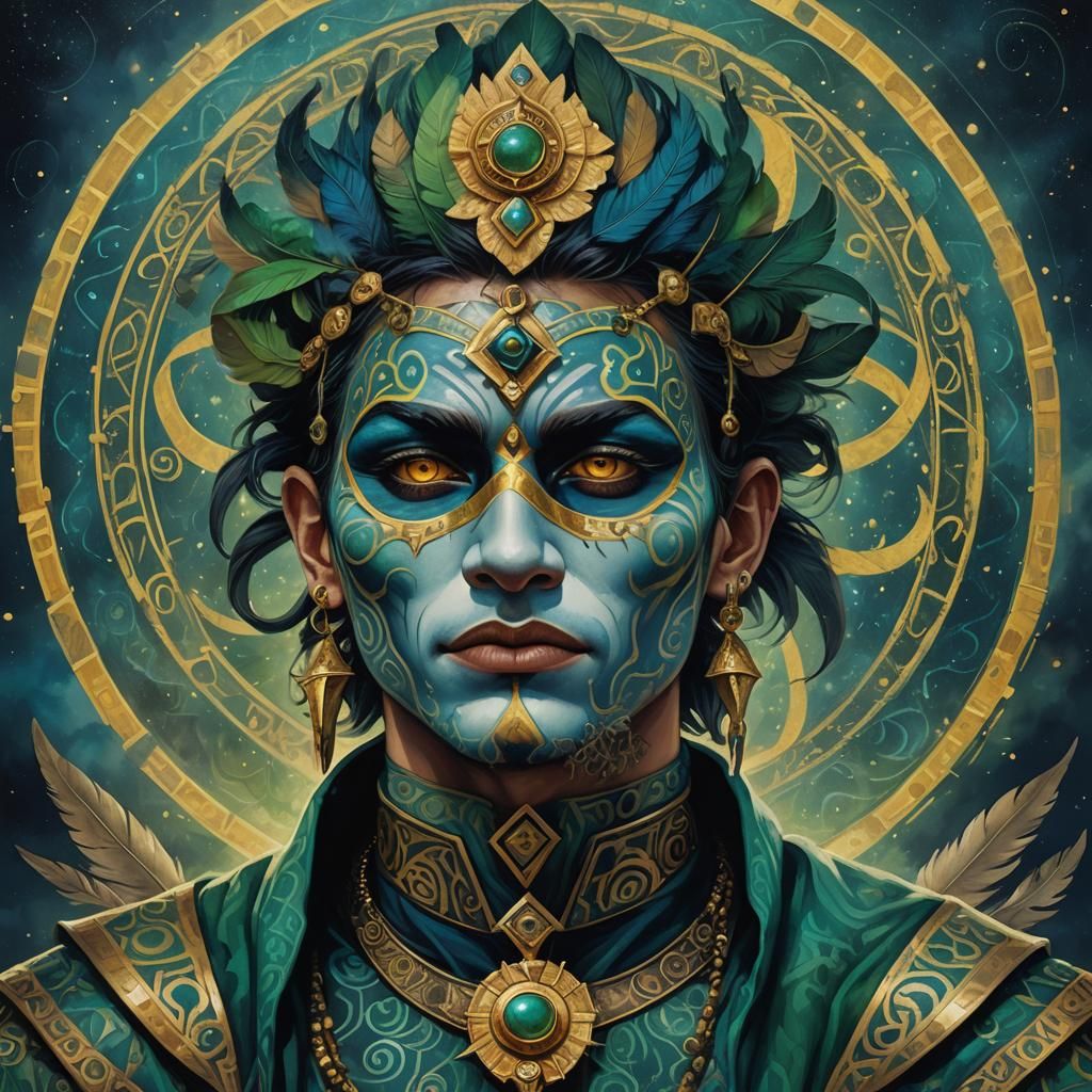 Mystical Tattooed Jester Under Thunderbird, Fantasy Concept ...