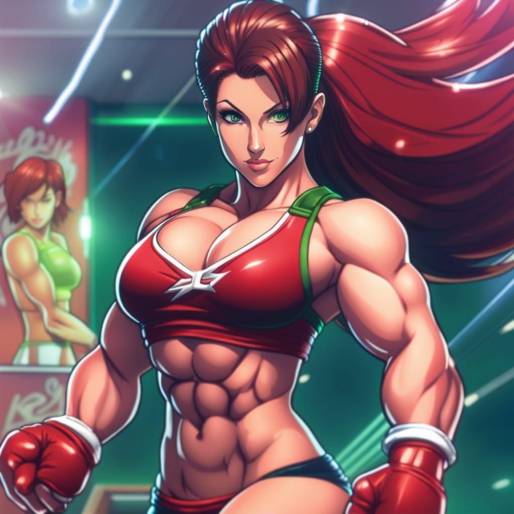 Anime-Style Portrait of a Female Bodybuilder