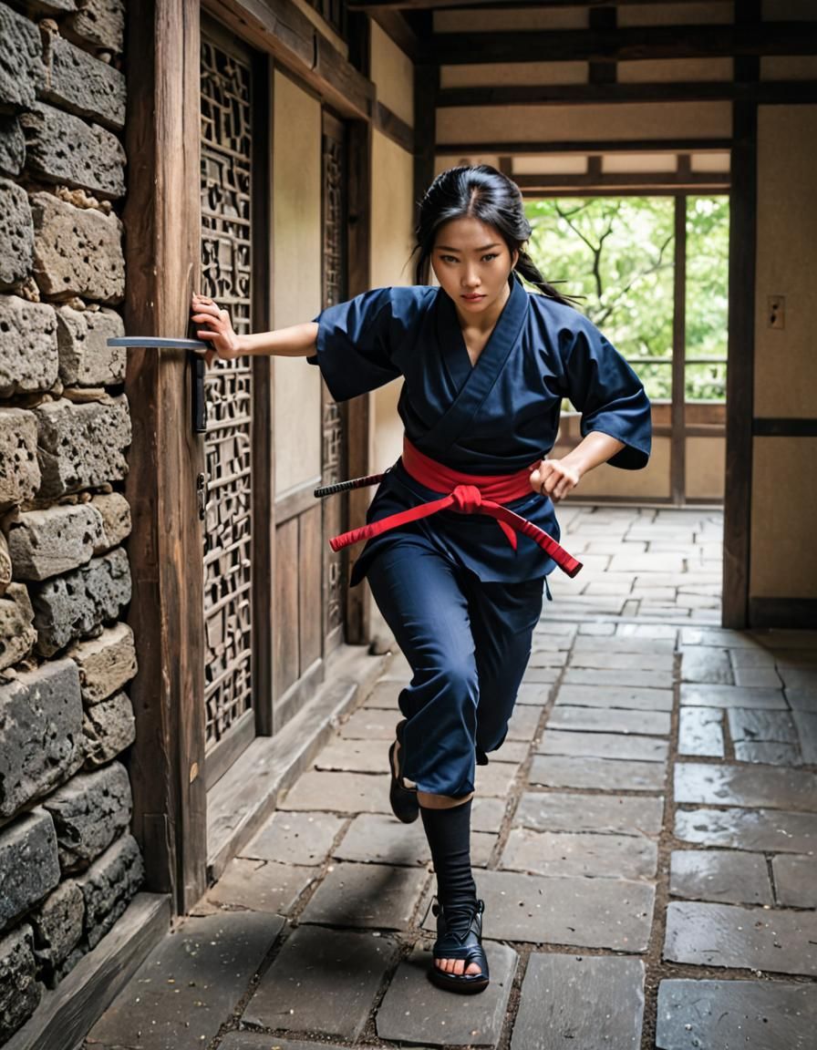 Hyperrealistic Photo of Teenage Kunoichi in Castle