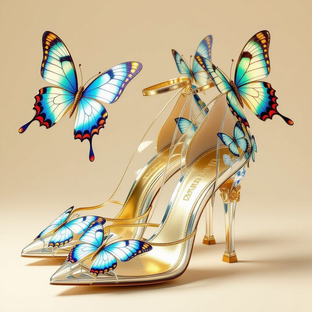 Glass Butterfly Heels in Art Nouveau Style