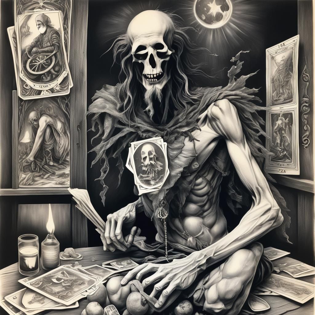 Starving Fool Tarot Card in Charcoal