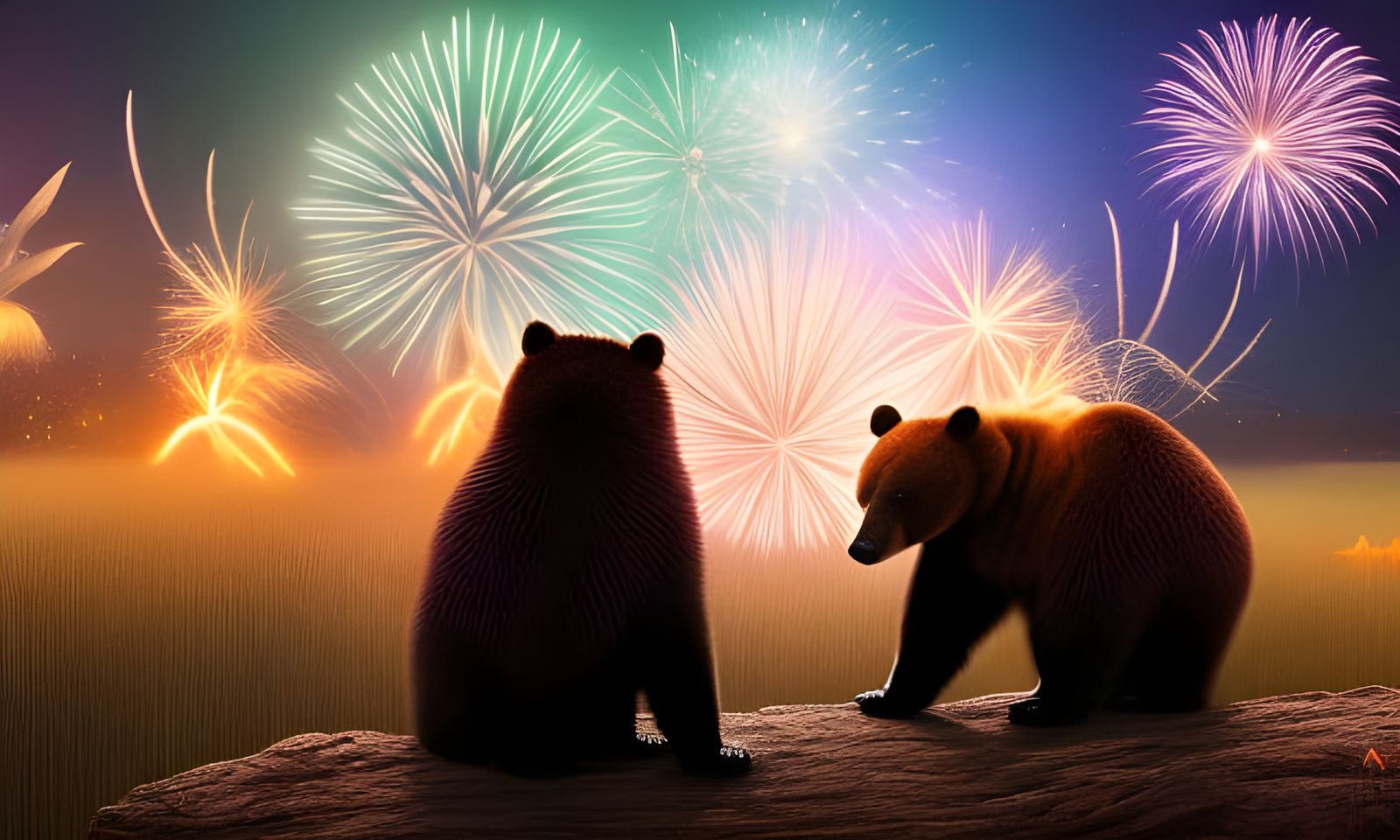 Bears Watch New Year Fireworks Display