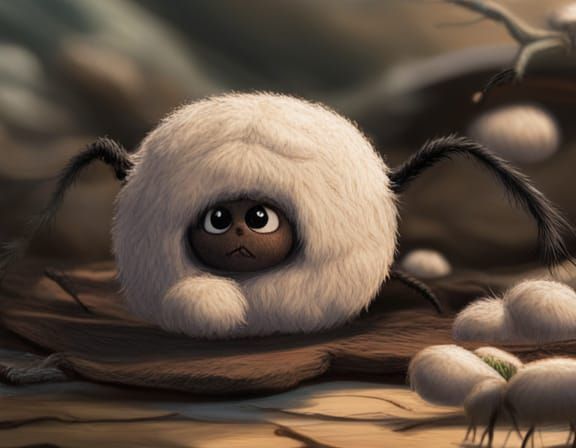 Cute Fluffy Spider in Ghibli Film Style