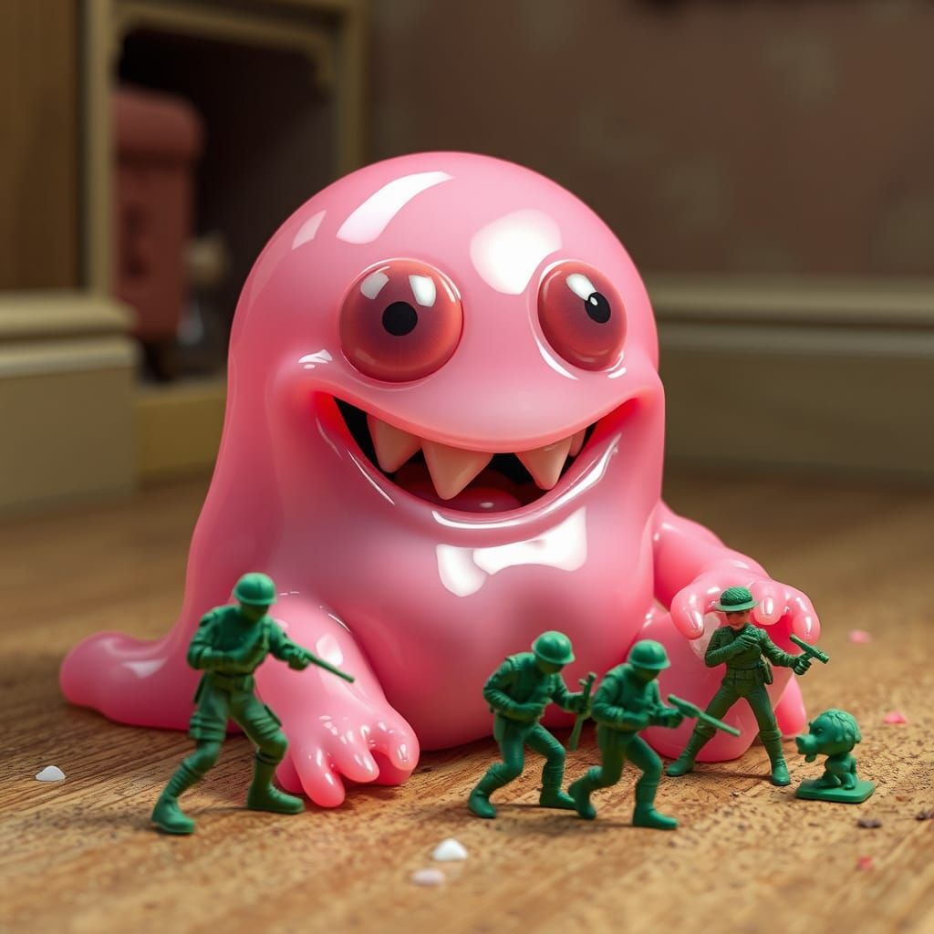 Cute 3D Baby Blob Monster Playing With Toys