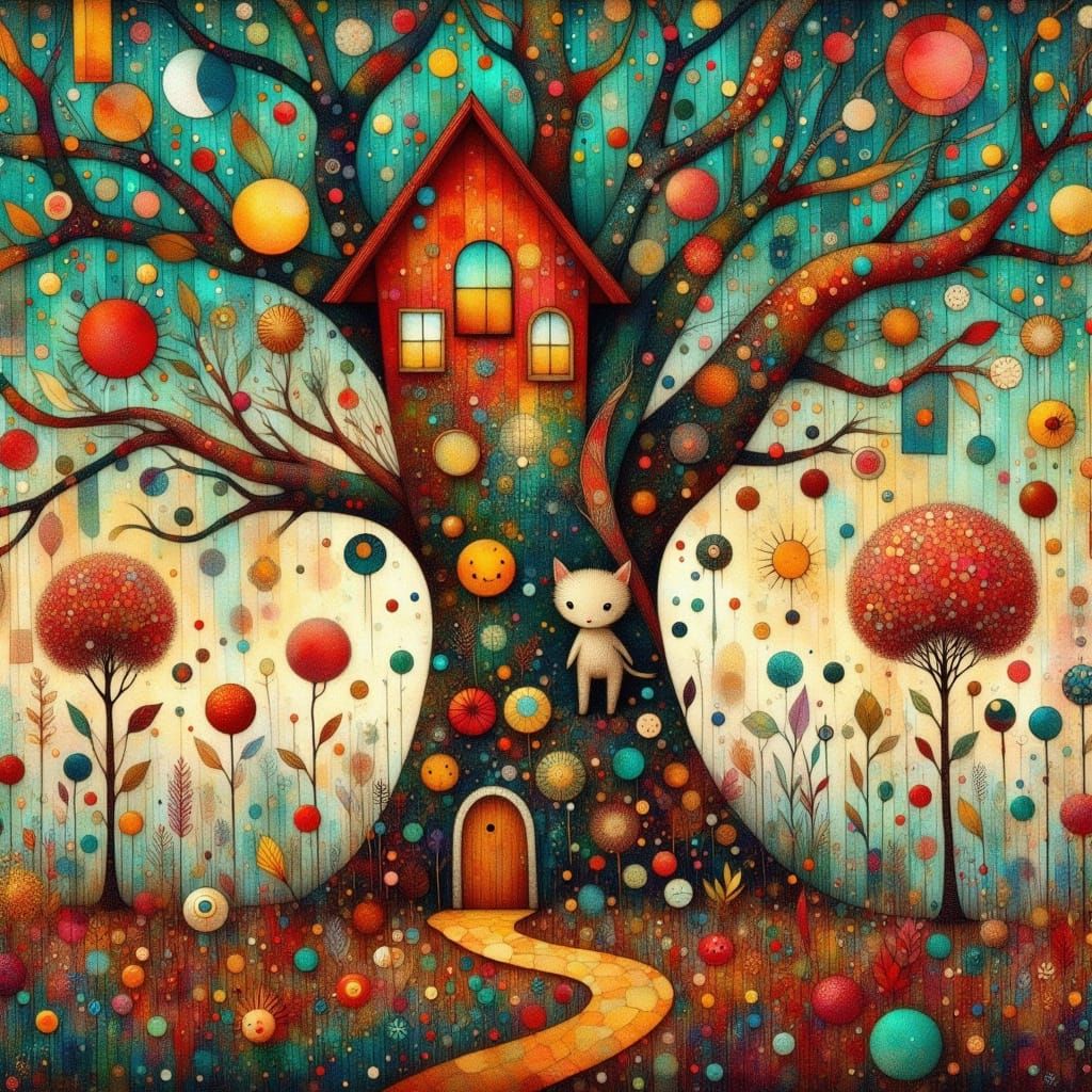 Surrealist Treehouse in Vibrant Earth Tones